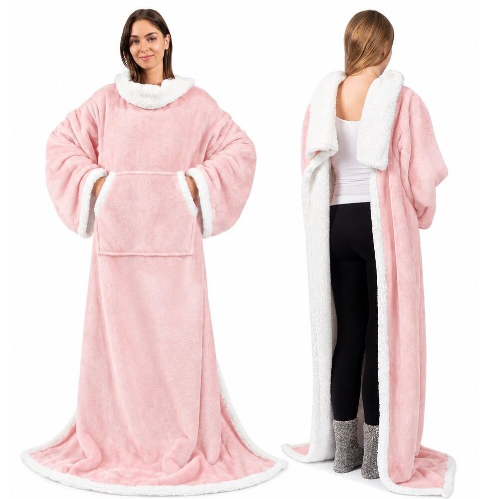 NWT Cottagecore Wearable Blanket - Plush Fleece Oversized Snuggle Hoodie Pink - Picture 3 of 5